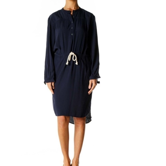 JCrew solid navy blue shift shirt dress with rope tie & elastic waist Sz-XS C19 - Picture 16 of 16